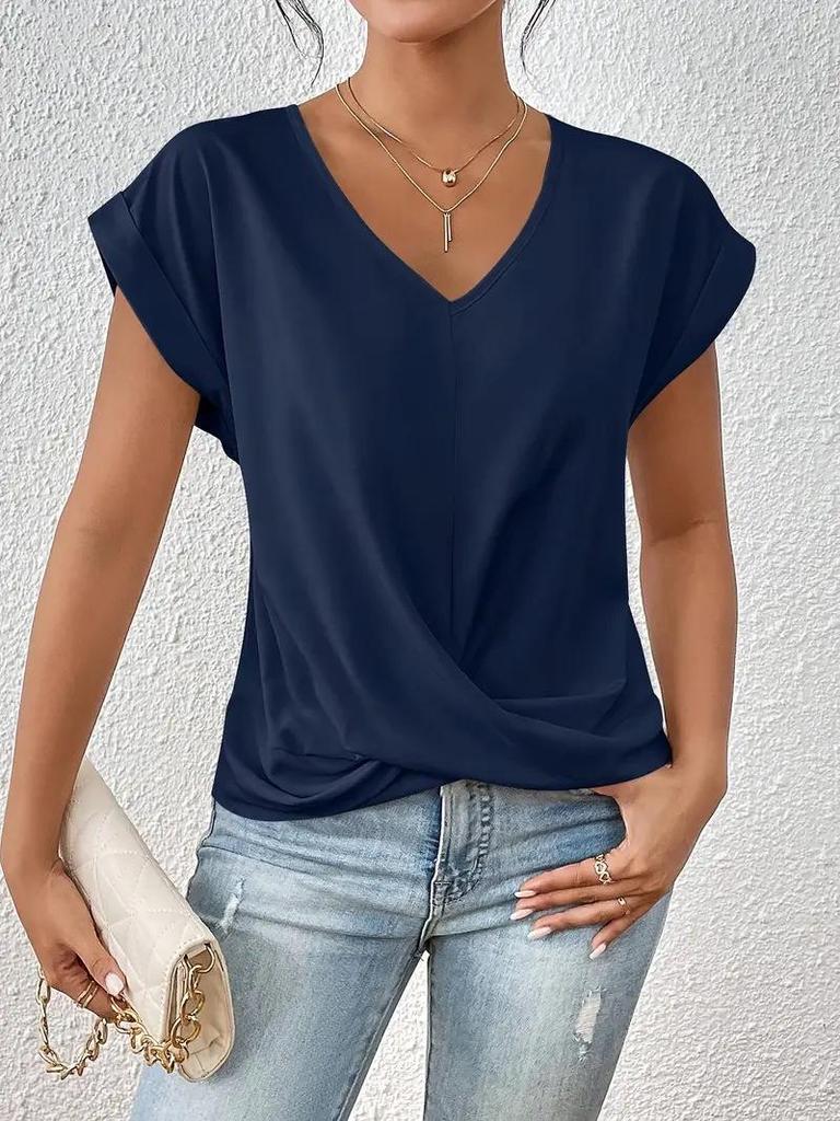 2026 Bestseller Solid V-Neck Short-Sleeve Women's T-shirt: Elegant Spring/Summer Style