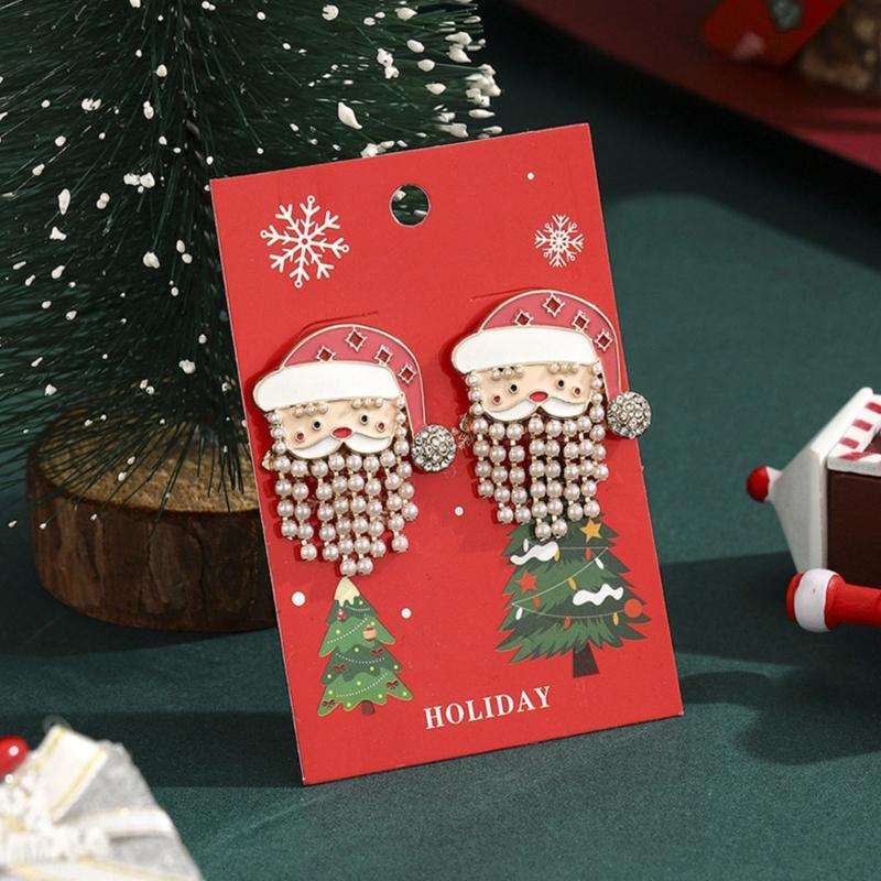 Santa Dangle Earrings for Christmas Outfits, Gold Tone Holiday Statement Pair with Bright Finish for Festive Gatherings