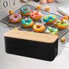 Rectangular Bread Box with Wooden Lid Multipurpose Storage Container Organizer for Kitchen Countertop Fresh Baked Goods