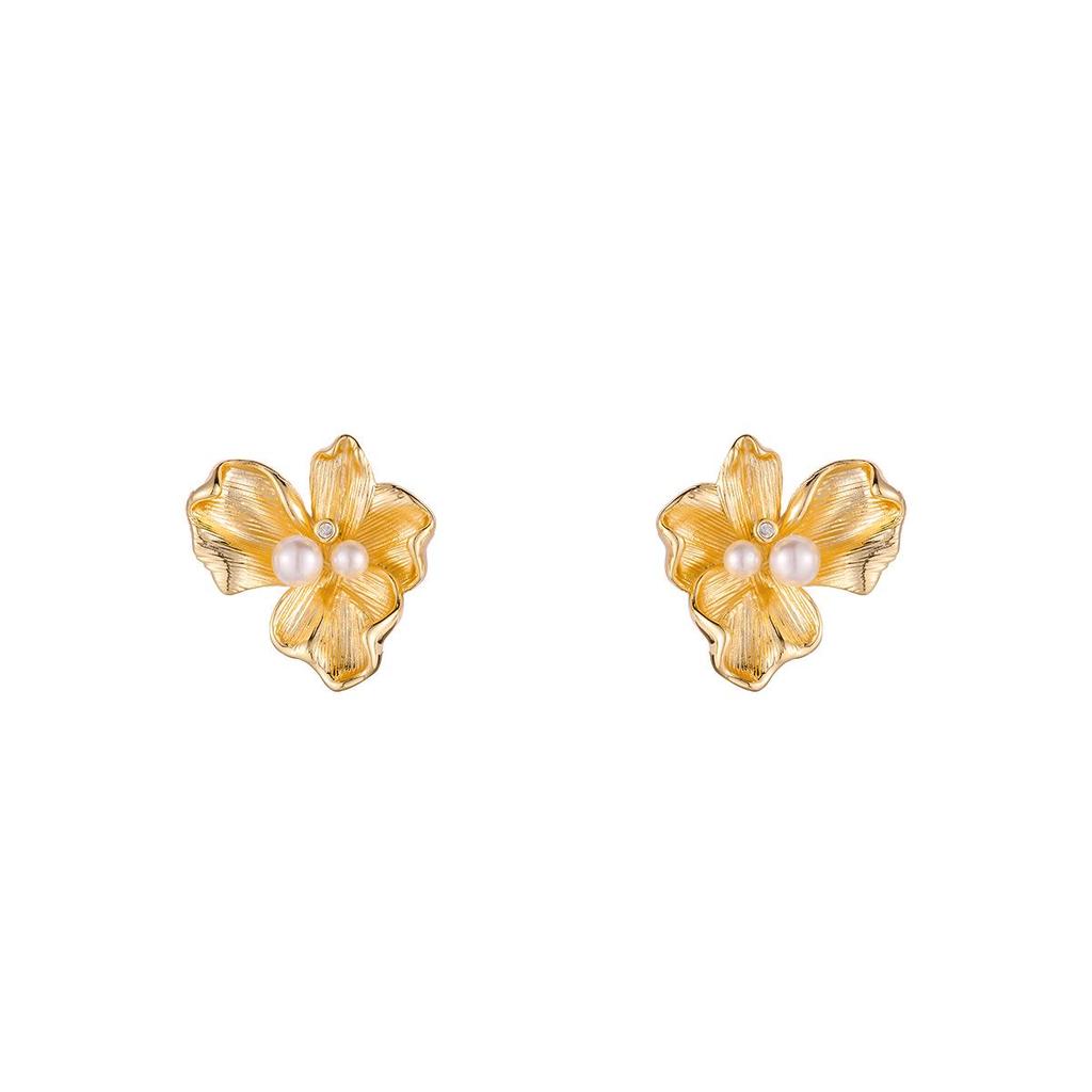 Luxury Pearl Flower Stud Earrings for Women - Irregular Three-Dimensional Design