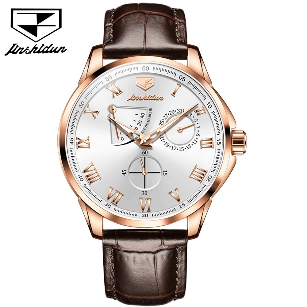 JINSHIDUN Multi-functional Hollow Pointer Fashion Small Second Dial Fully Automatic Mechanical High-end Men's Watch