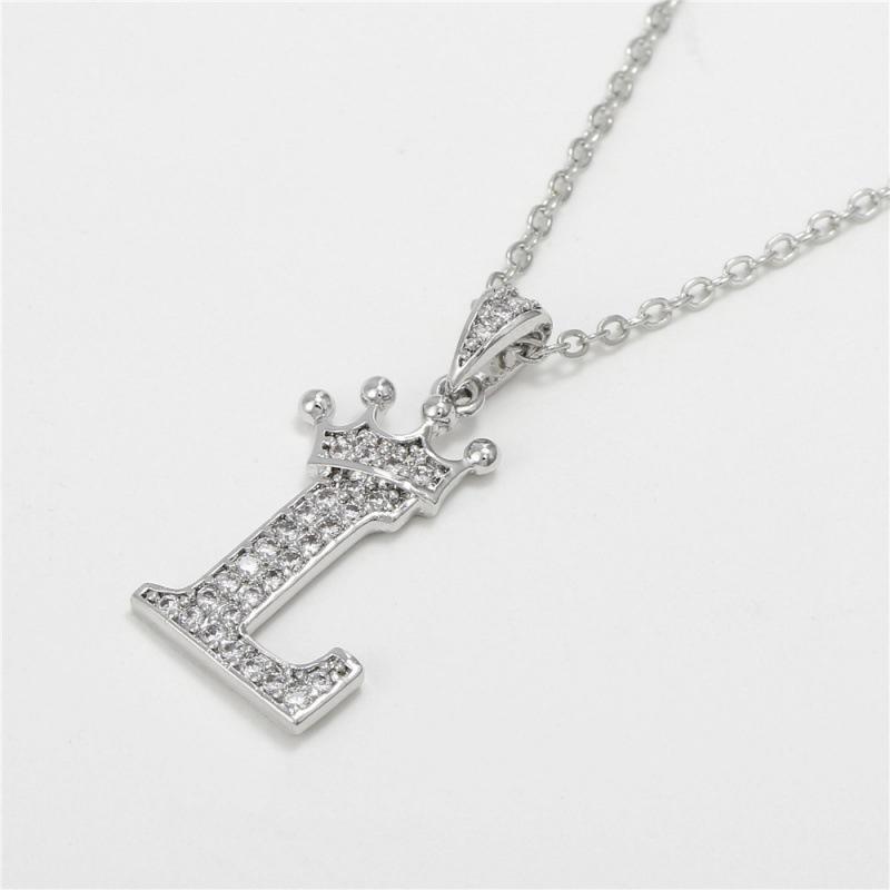 Fashion Cubic Zirconia Crown Letter Pendant Necklace Silver Hip Hop Punk Alphabet Jewelry A12