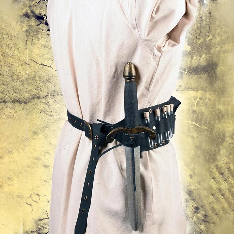 Medieval Steampunk Vintage Leather Belt Cosplay Knight Halloween Costume Accessories Fanny Pack