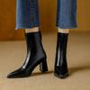 Winter 2025 Fashion: Women's Pointed Toe Chunky Heel Ankle Boots - Soft Leather, Comfy, Elastic Fit with Back Zipper