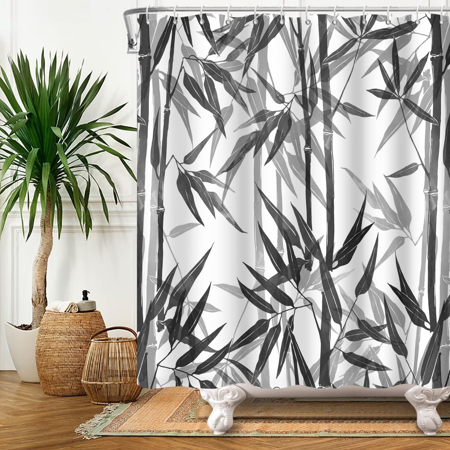 

1Pcs Bamboo Leaf Shower Curtain Green Plant Leaf Bathroom Shower Curtain Natural Plant Waterproof Bathtub Curtain With Hook W60H190(CM)-1 Pcs