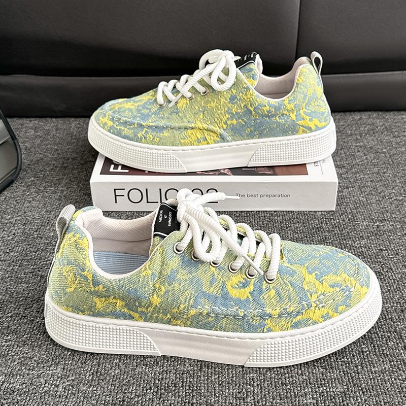 

Оригинальные туфли для студенческой вечеринки в стиле ins с граффити на низкой платформе для пап, нишевая нескользящая обувь Guochao, новые уличные туфли для мужчин 44