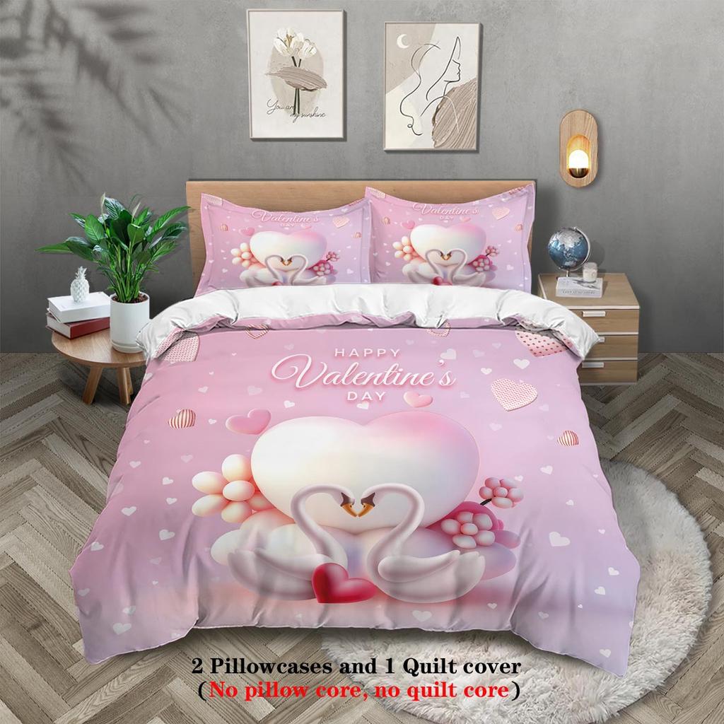 Valentinstag 3D Digitaldruck Polyester Dreiteiliger Bettbezug Bettwäsche Bettbezug Kissenbezug