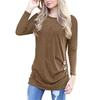 Fashion Women Long Sleeve Casual Blouse Stylish Tunic With Brown Button Accents