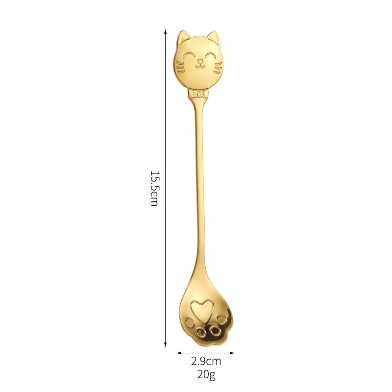 Creative Cat Stainless Steel Coffee Spoon Cute Paw Stirring Spoon Cake Ice Cream Hollow Dessert Spoon Gift