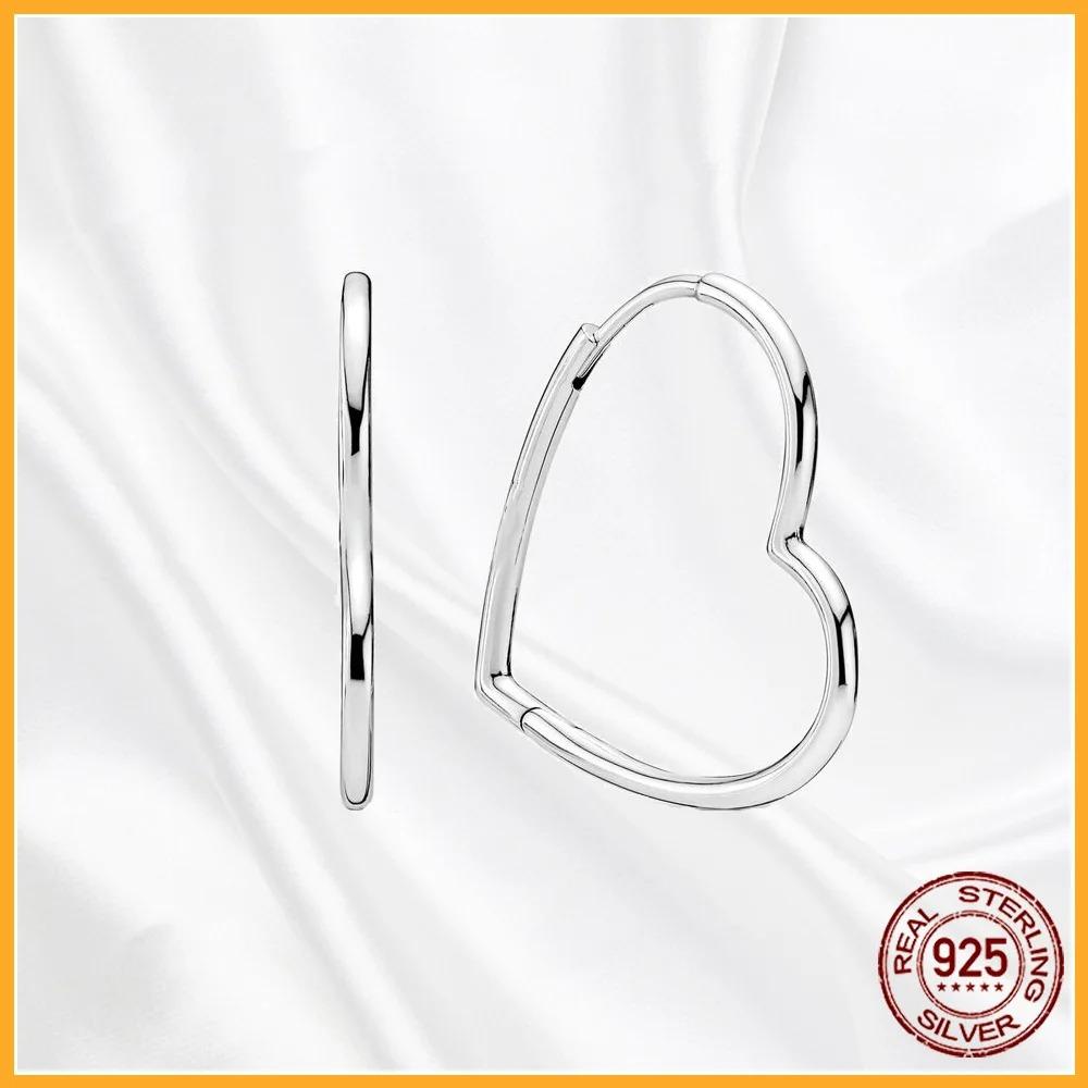 925 Silver Heart Hoop Earrings Sparkling Original Jewelry Gift for Women