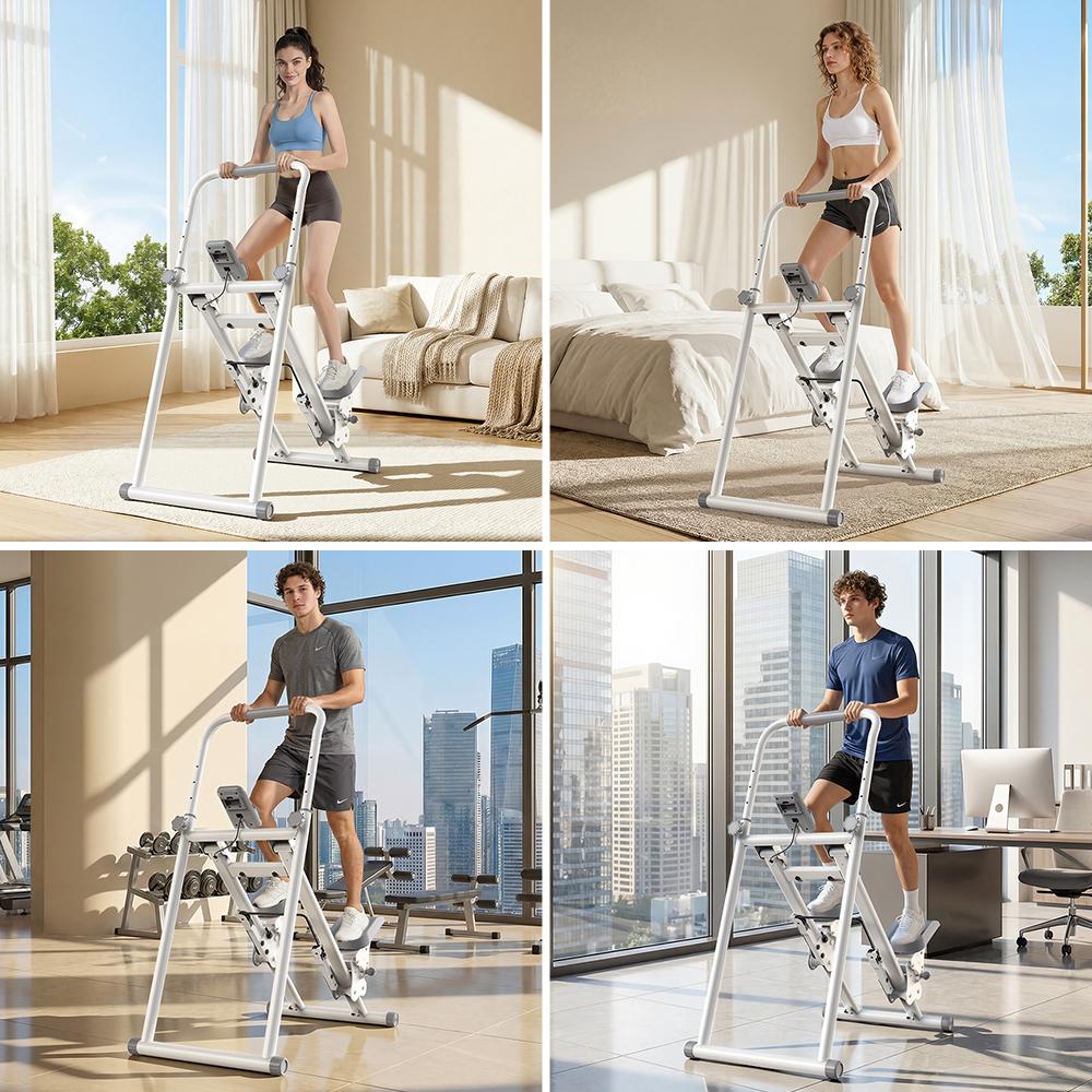 QK-7906 Stair Stepper with Resistance Bands Adjustable Pedals & Handlebar LCD Displa, Compact Home Cardio Stepper Machine