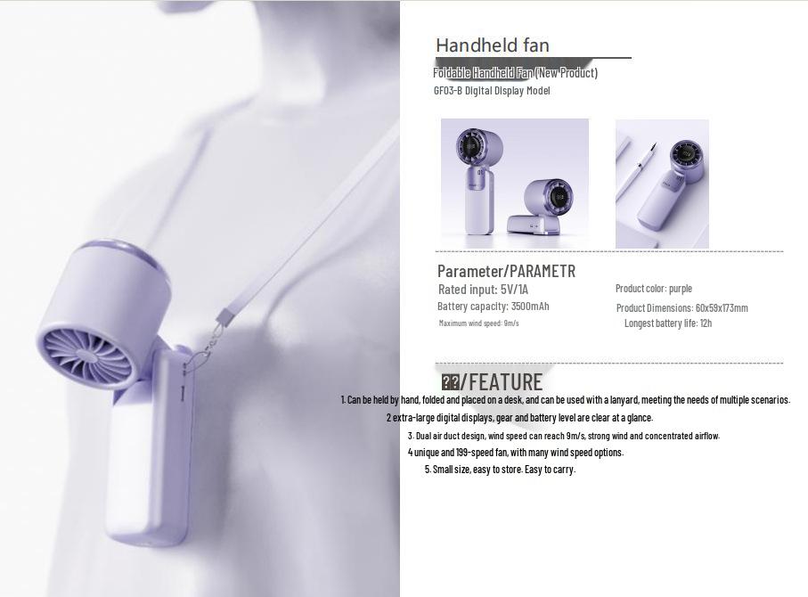 High-Speed Turbo Handheld Fan with Digital Display, USB Fast Charging, Long Battery Life, and Strong Wind Power