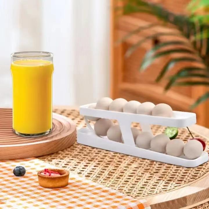 1PCS Automatic Scrolling Egg Rack Holder Storage Box Egg Basket Container Organizer Rolldown Refrigerator Egg Dispenser Kitchen