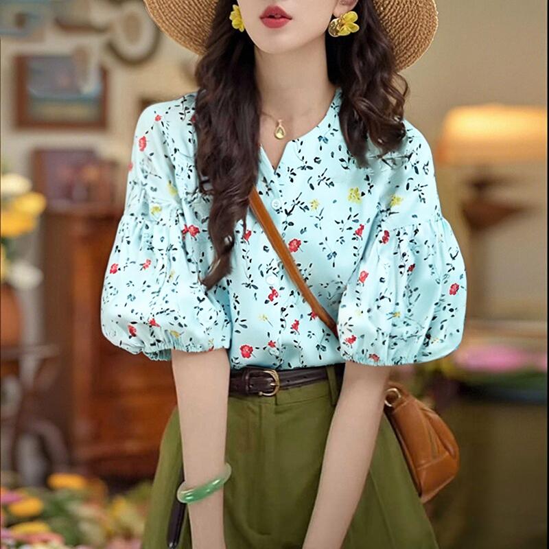 ZANZEA Women Casual V-Neck Summer Half Sleeve Floral Blouse