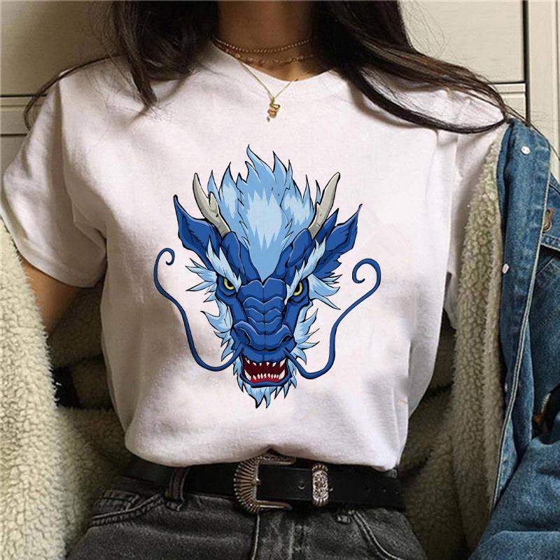 Harajuku Chinese Dragon Print Popular Fashion Trend Largesized Thin Unisexs and Womens Same Shortsleeved Tshirt Graphic