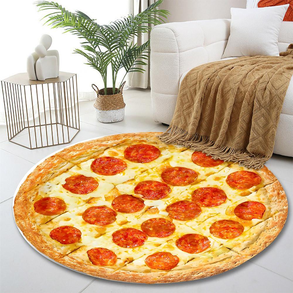 Pepperoni Pizza Design Rug Print round rug, living room, bedroom, playroom carpet, non slip floor mat, gift