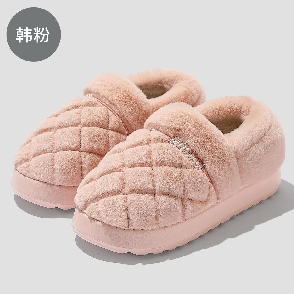 Autumn and Winter Cotton Slippers New Couple Thick Bottom Home Warm Non-slip Plush Slippers Bag and Cotton Slippers
