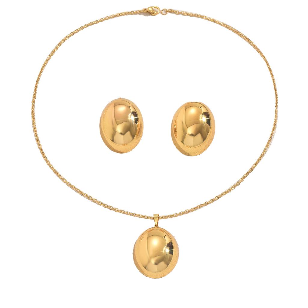 Wind Lady Long Pendant Necklace Geometric Ring Metal Design Stud Earrings Niche Jewelry Set Women