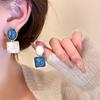 French Fashion Asymmetrical Square Ice Cube Texture Earrings, Earrings Contrasting Color Transparent Three-dimensional Studs, High-end Earrings