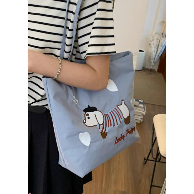 Canvas Bag Design Sense Niche Underarm Bag Women 2025 New Simple Cartoon Puppy Tote Bag Shoulder Bag Portable