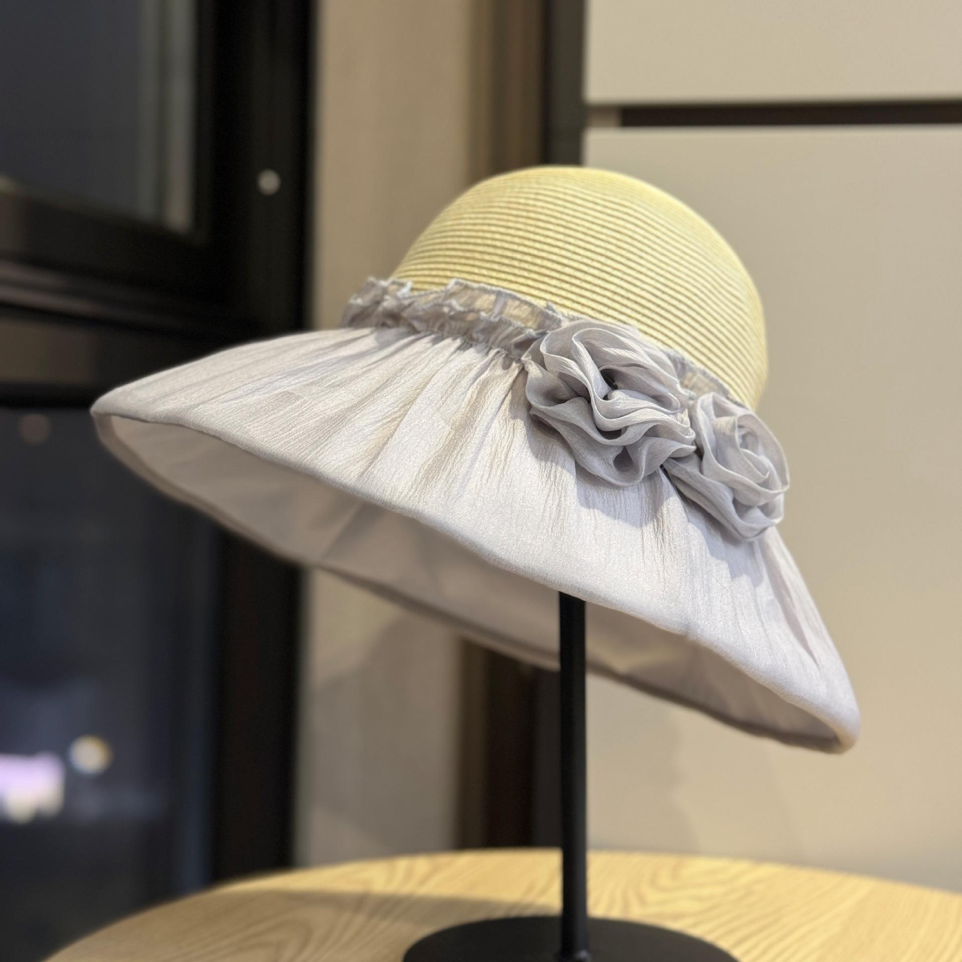 

Korean-style elegant floral-decorated wide-brimmed straw fisherman hat for women2026New Spring and Summer Beach Sunshade Trend Adult54-60Adjustable світло-синій колір