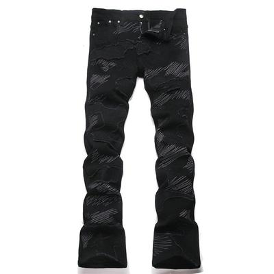 Nový styl Módní Trendy Volné Černé Džínové S Elastickým Pasem Zeštíhlující Pánské Bootcut Džíny 8275