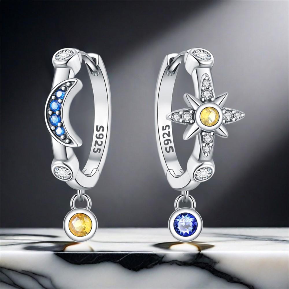 925 Silver Mysterious Star Moon Earrings Jewelry Versatile Hoop Earrings For Women Jewelry Birthday Party Fine Gifts
