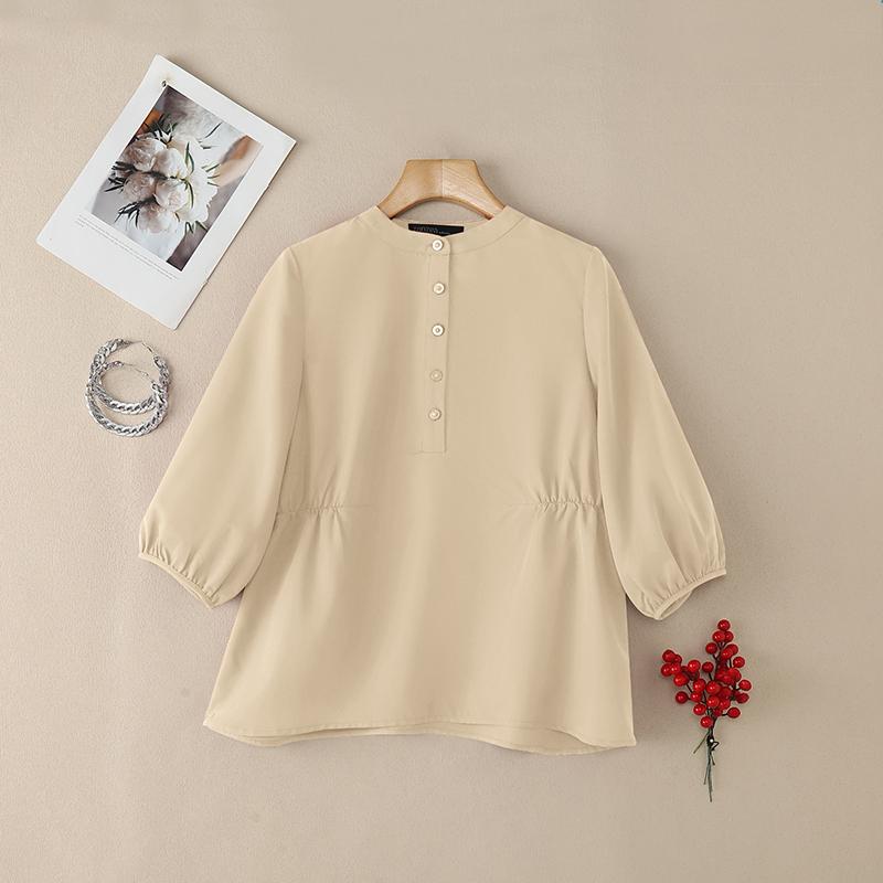 ZANZEA Lässige Bluse mit Rundhalsausschnitt und 3/4-Ärmeln für Damen