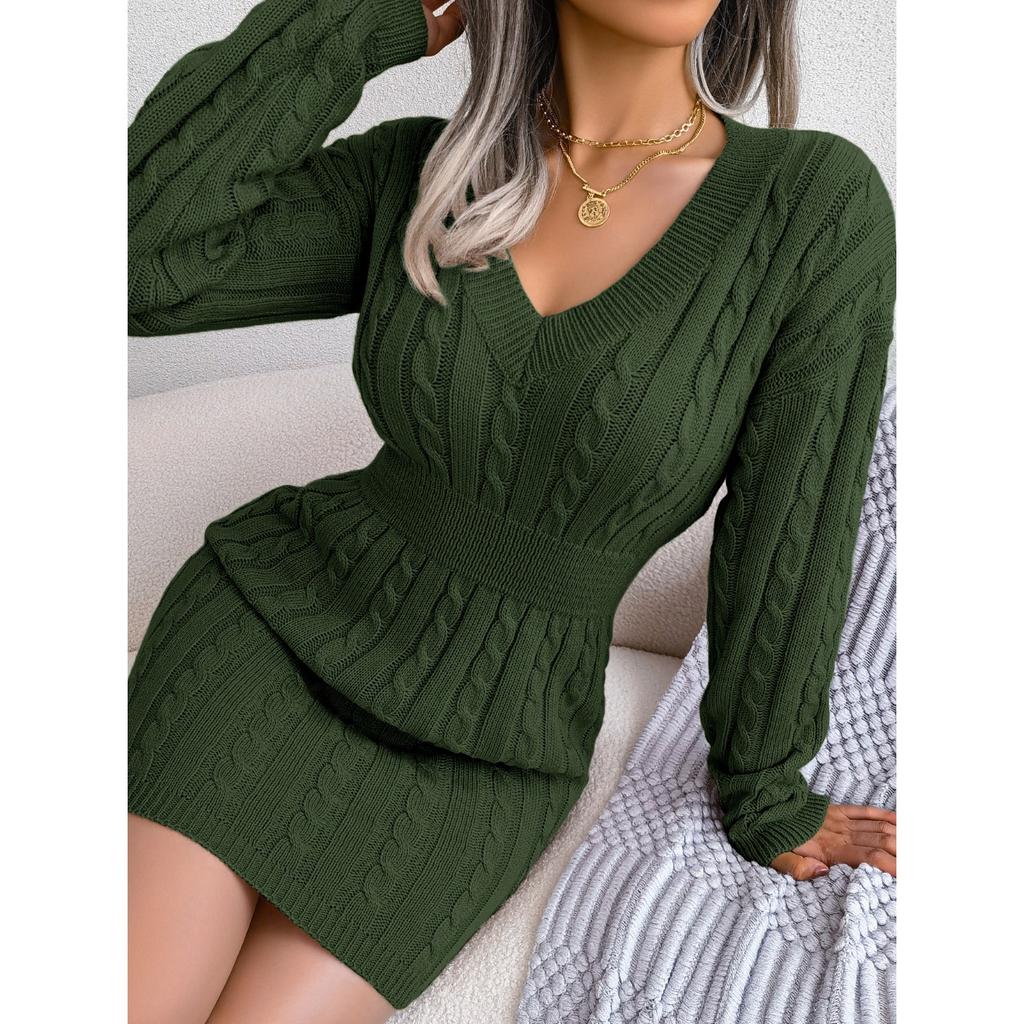GMXIA Autumn and Winter Fashion Waist-cinching, Twisted Figure-hugging Dresses, Woolen Dresses and Women's Clothing