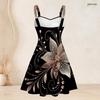 Women Plus Size Strappy Off Shoulder Dress Square Neck Sleeveless Geometric Star Print Flared Hem