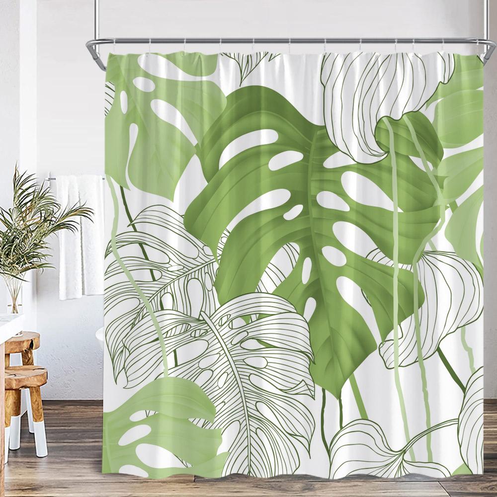 Tropical Leaf Shower Curtain Green Leaves Palm Monstera Banana Leaf Nordic Polyester Bath Curtain Modern Home Decor For Bathroom