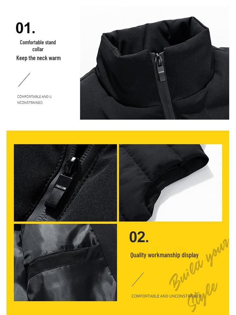 Men's Cotton-Padded Stand Collar Vest - Autumn/Winter Casual Sleeveless Outerwear
