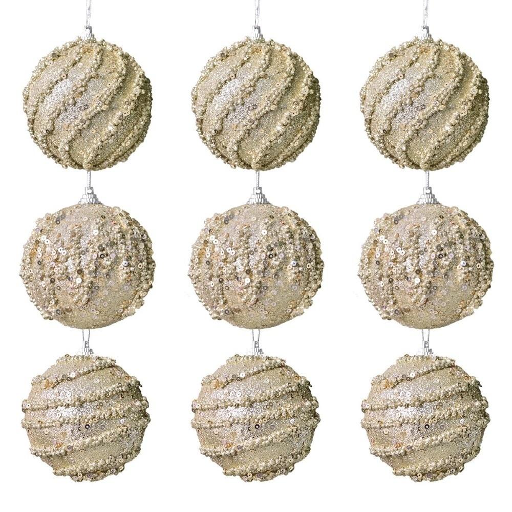 8cm Christmas Hanging Balls Foam Shatterproof Christmas Spheres Pendant Champagne Christmas Tree Ornaments Festive Party Decor