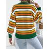 Maglione da Donna Casual a Blocchi di Colore con Strisce, Maniche a Lanterna, Girocollo, Vestibilità Larga