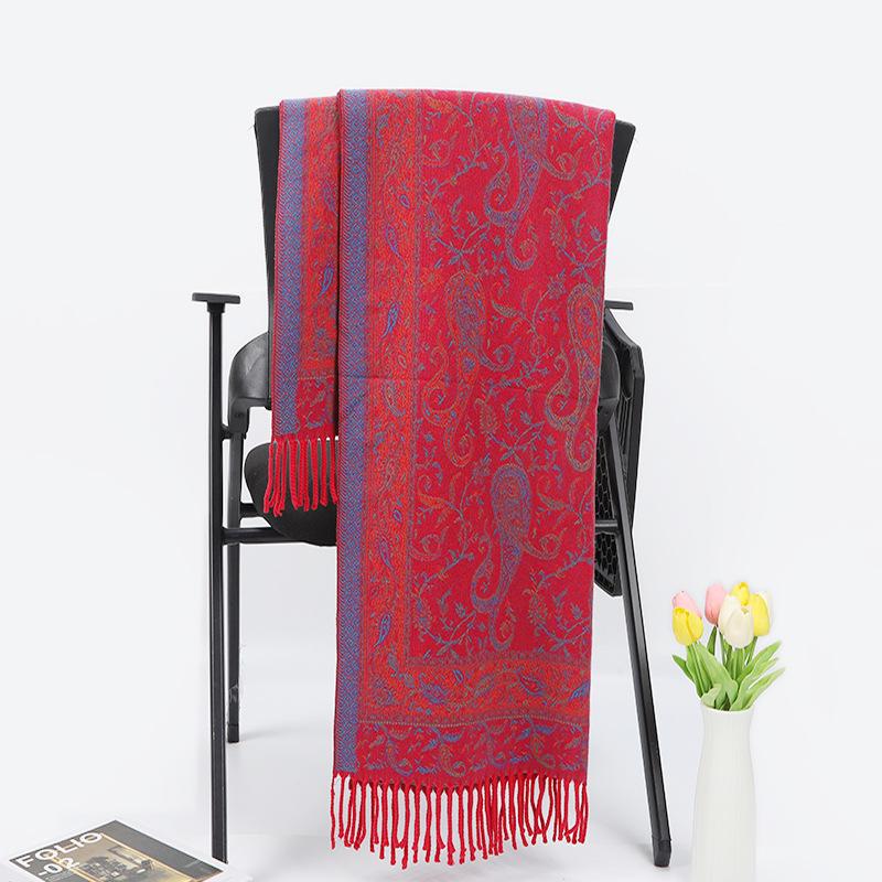 New Vintage Ethnic Style Women's Shawl for Travel In Dali, Yunnan Core-spun Yarn Jacquard Thickened Tassel Scarf