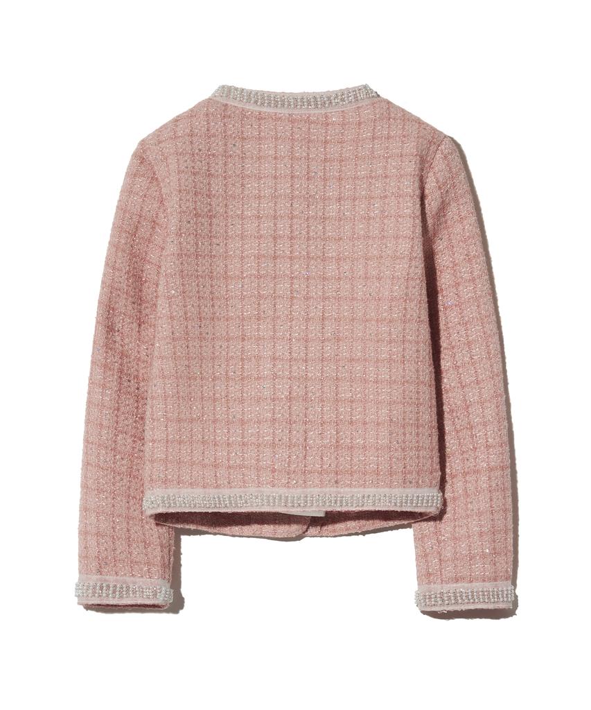 Vivabrown 85-Vivaj050 Line Point Crop Tweed Jacket Pink