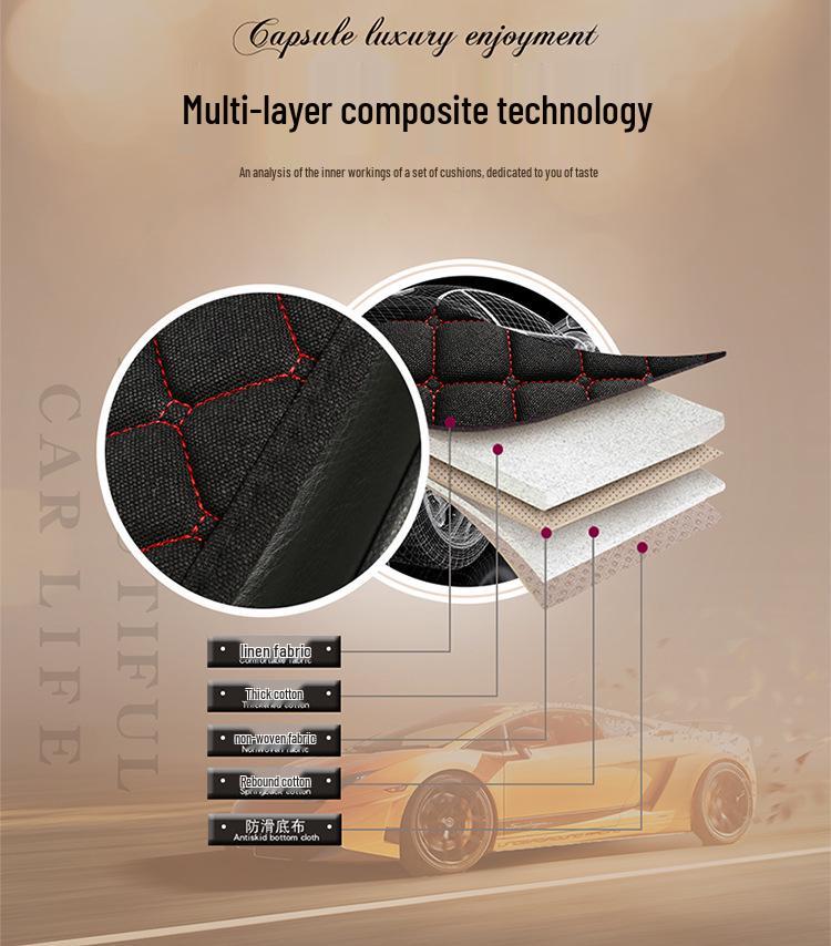Linen Universal Car Seat Cushion Set - Three-Piece, Four-Season, Suitable for Five-Seater Cars