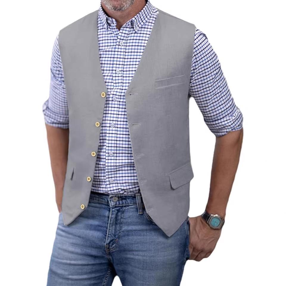 Men's Slim Fit Cotton Linen Casual Business Vest