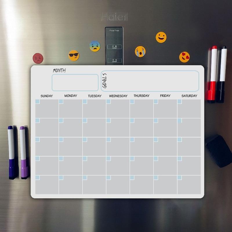 Erasable Monthly Weekly Planner Magnetic Dry Erase Calendar Fridge Magnet Message Board Soft Whiteboard Set Reusable