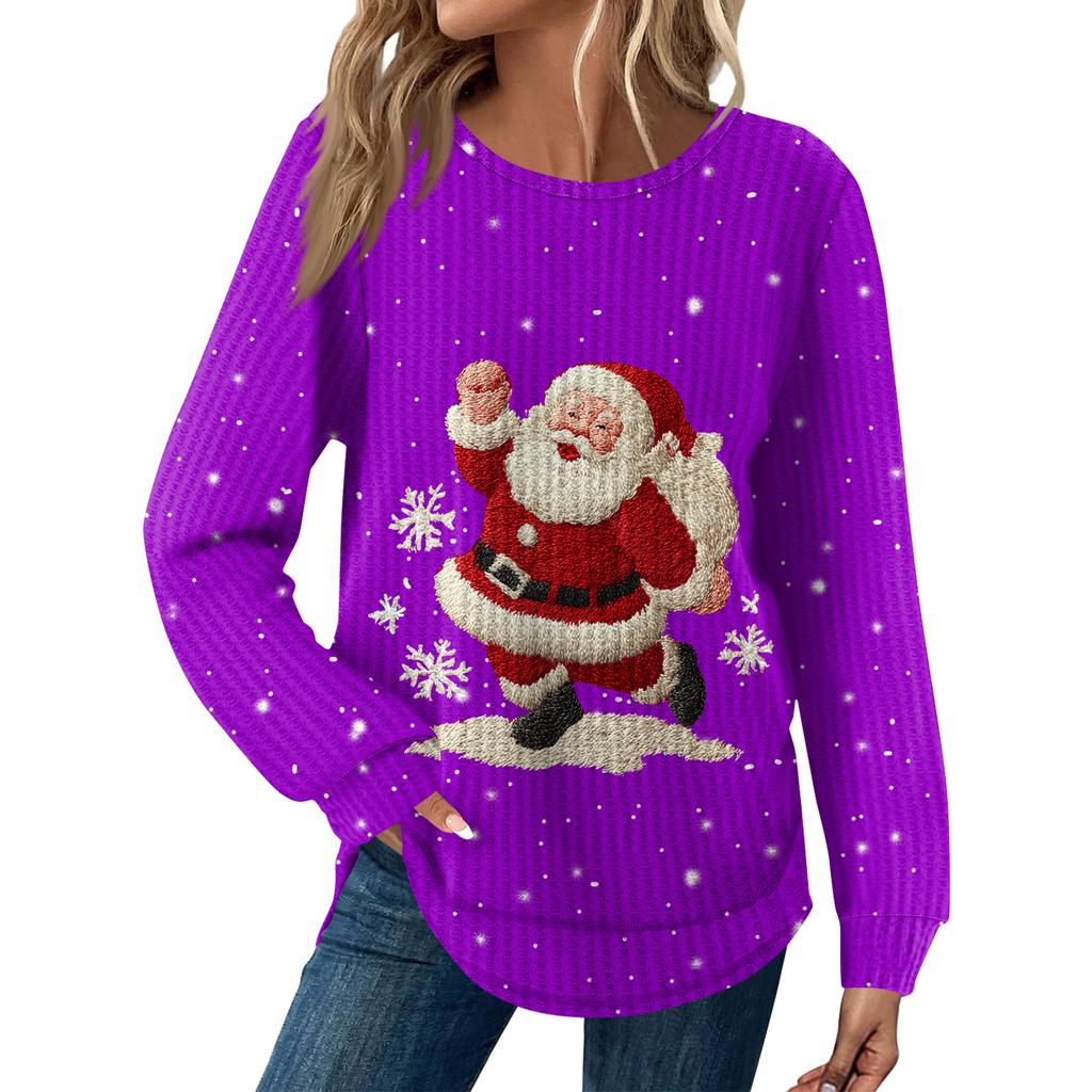 Damenmode Langarm Weihnachten Locker Langarm Rundhals Casual Oberteil