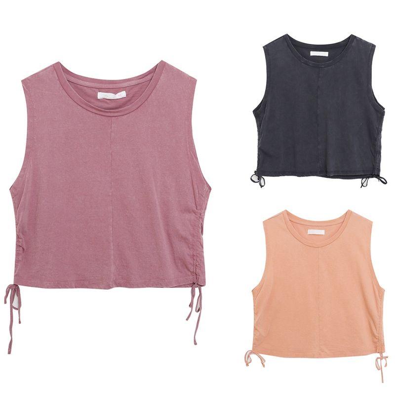 

Американский винтаж Мягкий @ Приталенный крой! Однотонный спортивный жилет без рукавов с кулиской по бокам, облегающий талию, женский короткий топ, внешняя торговля Black Gray XS