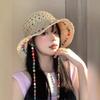Colorful Wooden Bead Grass Hat With Summer Hollowed Out Large Brim For Sun Protection And Foldable Fisherman Hat