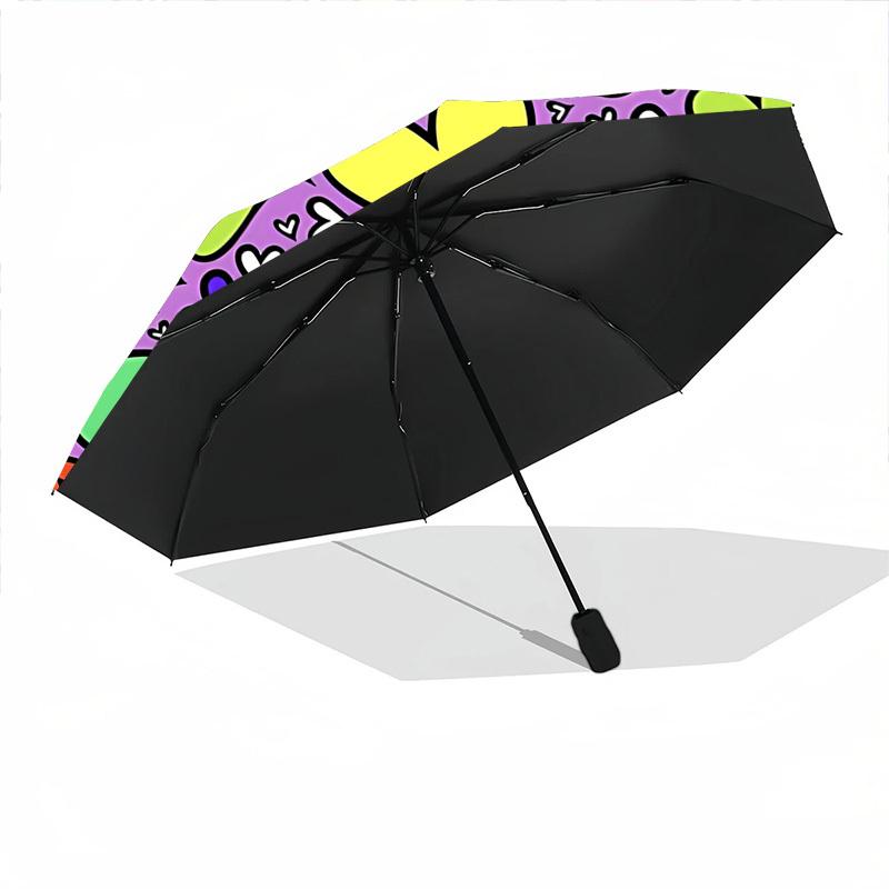 1pc Heart Print Automatic Umbrella - Automatic Opening And Closing, Sturdy Iron Frame, Portable Folding Design yy251018109