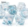 7 Pcs Transparent Blue Resin Flowing Sand White Number Sharp Edge Dice Polyhedral Dice Suitable For Dice PropBoard Game