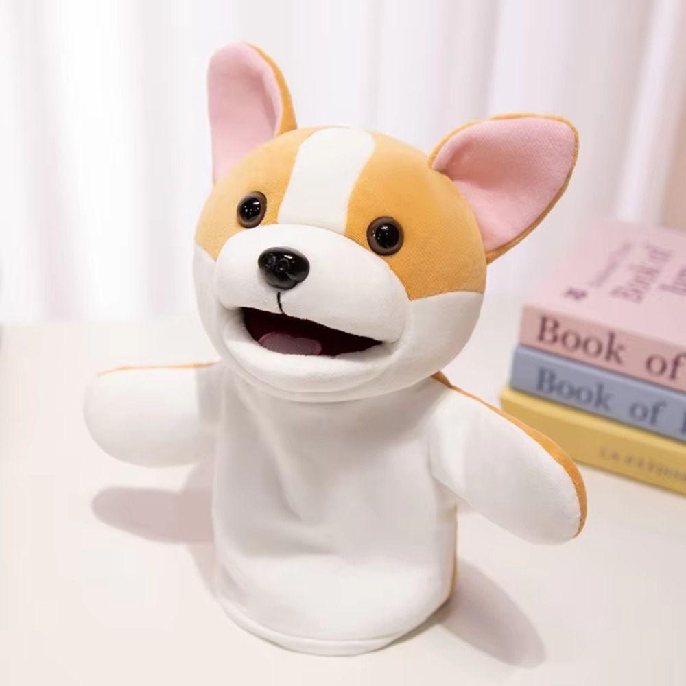 Simulation Little Yellow Dog Hand Puppet Soft Stuffed Plush Dalmatian Toys  Parent-child