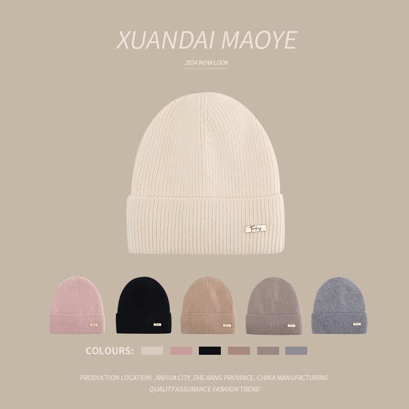 Knitted Hat for Women In Autumn and Winter Warm Plus Velvet Thick Korean Style Wool Hat Fashionable Ear Protection Hat Casual Travel Cold Hat