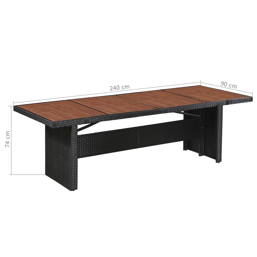Garden Table 240 x 90 x 74 cm Poly Rattan and Solid Acacia Wood