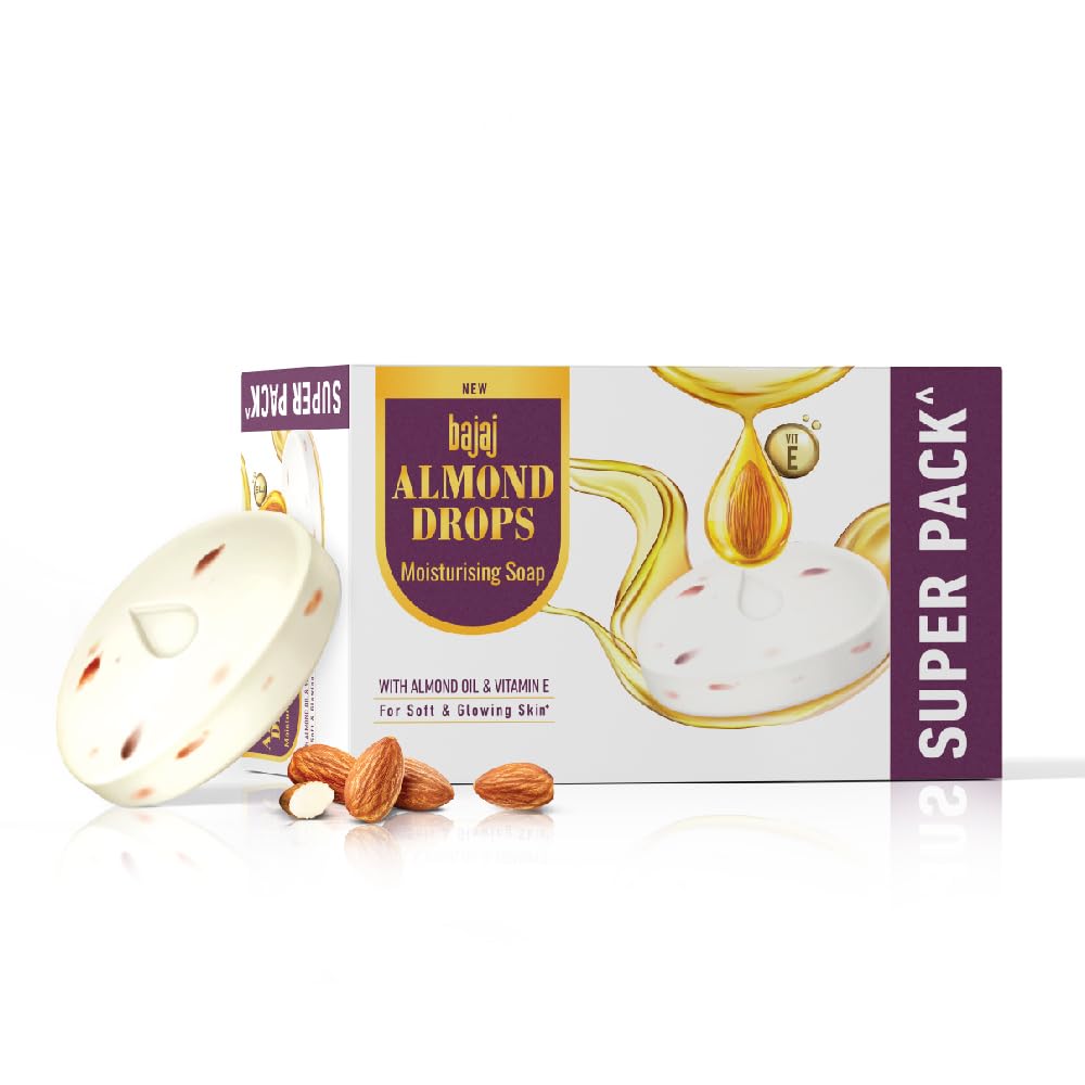 BAJAJ Almond Drops Moisturizing Soap 5 X 125g Each Glowing Skin Daily Care Body Face Wash