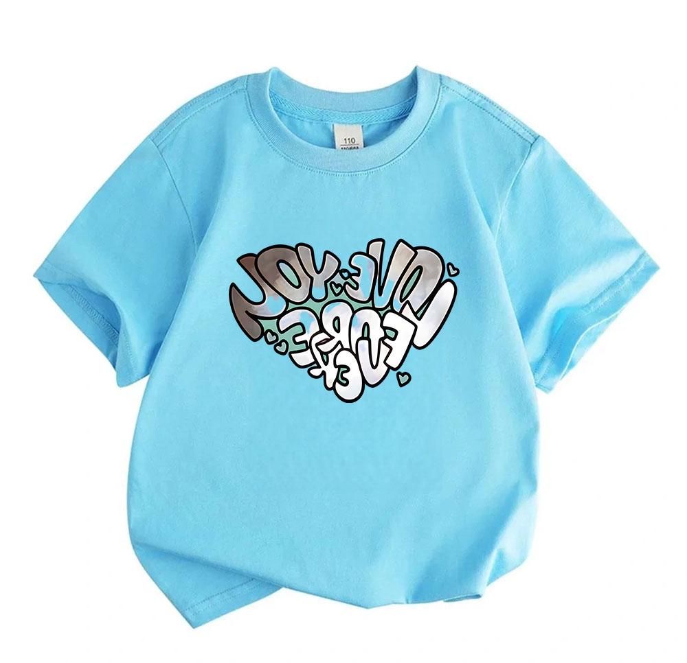 Kids Boys Girls 100% Cotton Crew Neck Short Sleeve T-Shirt, Trendy Graffiti I Love You Forever Print Casual Soft Tee for Daily Wear Summer Tops
