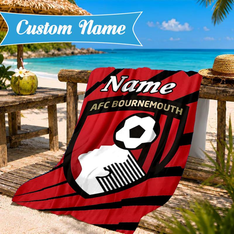 Custom Name Beach Towel Bournemouth Crest Microfiber Beach Towel, Lightweight for Summer Travel, Swimming Pool Fan Birthday Gift